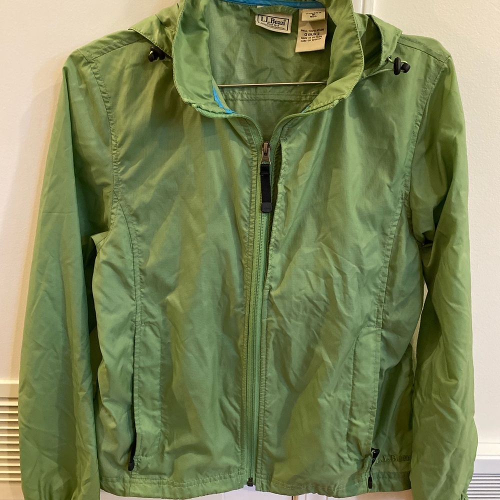 L.L. Bean Jacket Womens O Bux 3 Green Nylon Hoodie Windbreaker Rain Women’s S